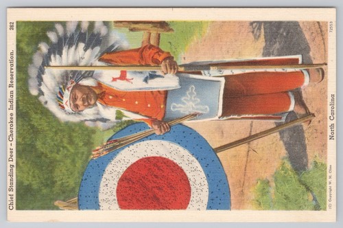 Postcard chief standing deer - chief,