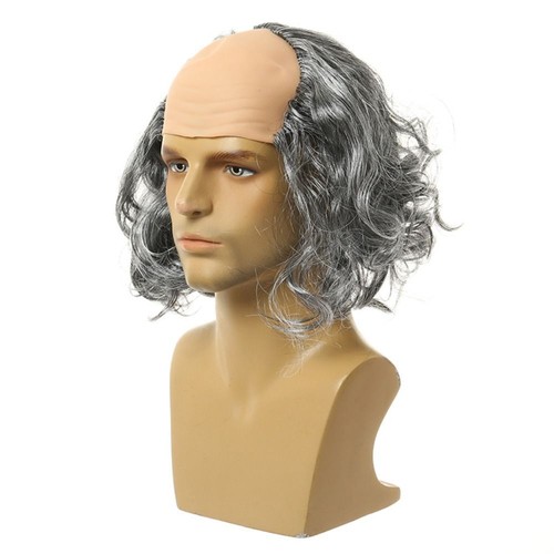 Curly old man bald wig - curly,