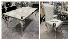 Louis Grey Marble Dining Table 1.5m & x6 Louis Grey Faux Leather Dining Chairs