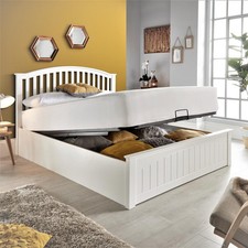 Wooden Ottoman Bed, Grayson White Storage Bed with 3 Size and 4 Mattress Options