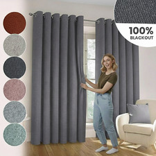 100% Blackout Eyelet Curtains Ready Made Ring Top Thick Thermal Linen Curtain UK