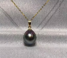 Nice AAAA 9-10mm Perfect black Tahitian Pearl Pendants 18K yellow gold