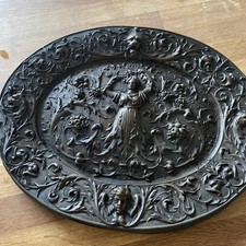 Victorian American Italianate Baroque Style Advertising Cast Iron Wall Plaque. 