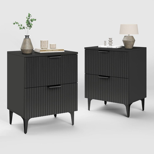 Black fluted nightstand set - set, of