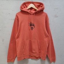 Stussy Mens Orange Crown Logo Pullover Hoodie Size Large