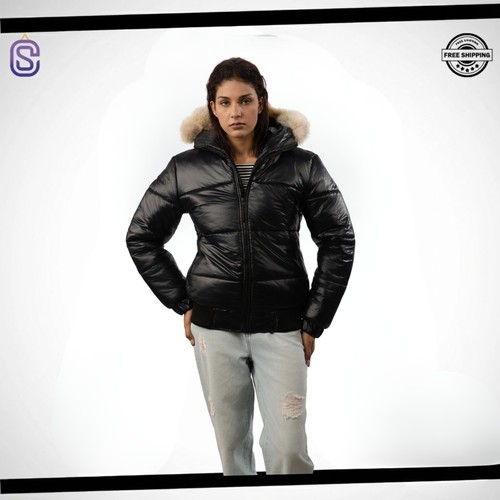 Women shiny black puffer - shiny,