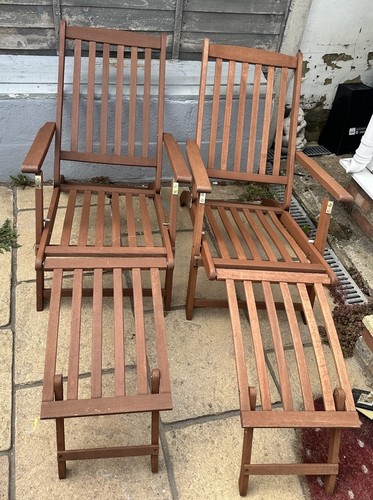 Pair teak sun loungers - pair, of