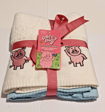 Percy Pig Cotton  Hand Towels White Blue Gift  2 Pack 500 GSM 40x60 cm