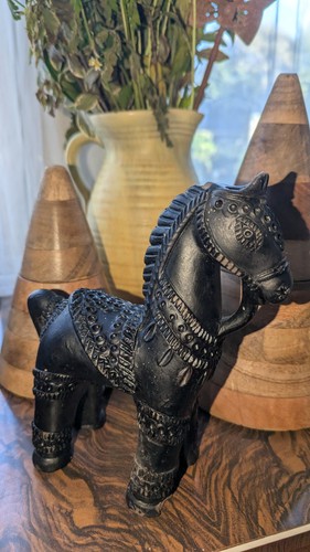 Vintage black pottery horse - vintage,