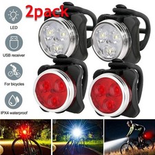 2x Mountain Bike Lights USB Rechargeable Bicycle LED Torch Front Rear + Lamp Set