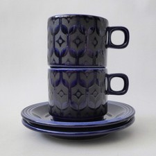 Hornsea Heirloom Midnight Blue 2 cups & saucers, 1970s retro vintage pottery
