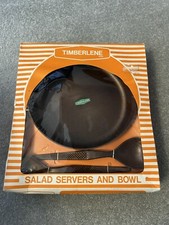 Timberlene Salad Set. Salad Servers & Bowl In Simulated Wood Grain Finish