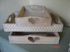 Retreat set of 3 carved trays with cut out heart design ~ boxed