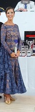 Ballroom dress in hematite/blue colour, approx size 10-14