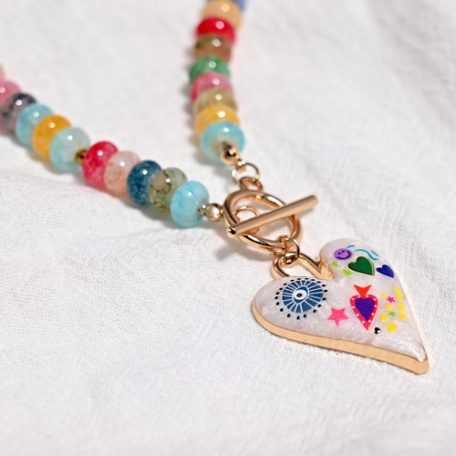 Colorful glass beads - glass, heart