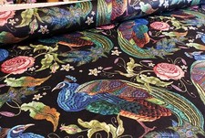 Peacock on Black Upholstery Velvet Printed Velvet Fabric Cushion Curtain Velvet