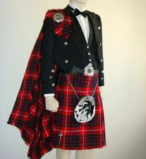 22PCS Prince Charlie Kilt Jacket Outfit Scottish Traditional 8 Yard Kilts Dress