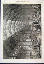 Original Old Antique Print 1862 Exhibition Building Agricultural Implements