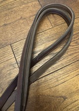 Jeffries Brown English Leather Pony Size Dressage Reins Half Rubber Lined Grip