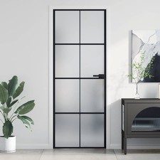 Interior Door Black 83x201.5 cm Tempered Glass and Aluminium Inner 2025