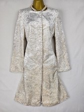 Karen Millen Womens Jacket UK12 Cream Faux Fur Long Coat Elegant Winter Evening