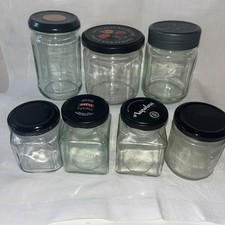 7 Empty Jam Jars Clear Clean Glass Inc lids Chutney Craft Storage Wedding (B2)