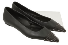 Women's Zara Pumps Shoes Size 8 Black Spikes Leather Upper Slip On Used F1