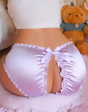 Luxurious Crotchless Open Bum Stretchy Satin Panties Knickers Sissy CD TV S 8-10