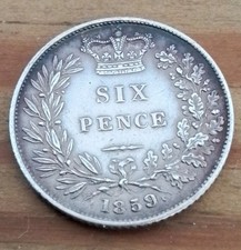 RARE, 1859/8, VICTORIA, SILVER, SIXPENCE, 6d, COIN, FINE COLLECTABLE GRADE. 
