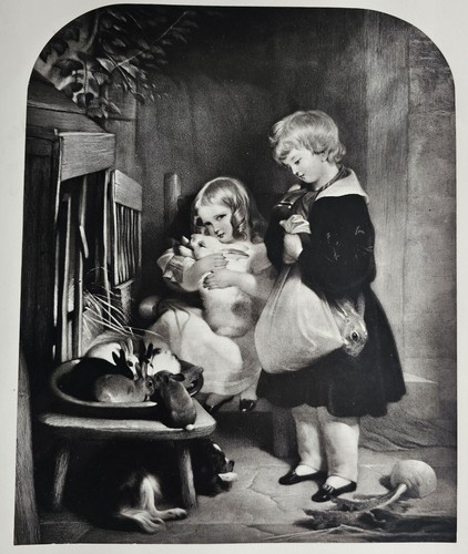 Children with rabbits print - children,