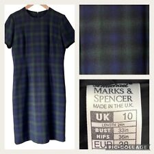 Vintage ST MICHAEL Tartan Dress Size 10 Green Navy Blue Checked Plaid Shift 1995