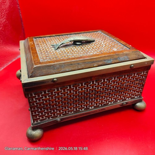 Vintage footed wood and brass