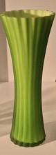 Beautiful Lime Green Ribbed Cased Ruffled Edge Vase