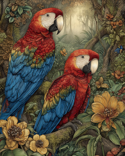 Macaws pair perched with - macaws,