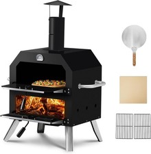 Pizza Oven Wood Fire Charcoal Outdoor Cooking 2-Layer with Built-in Thermometer