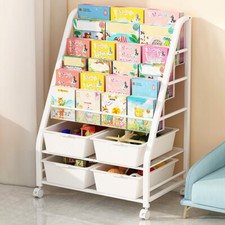 Children Kids Book Shelf Mesh Sling Storage Rack Organizer Bookcase Bookshelf
