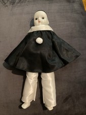 Porcelain Pierrot Clown Doll Black Cape 14 Inch/36cms Tall (soft body)