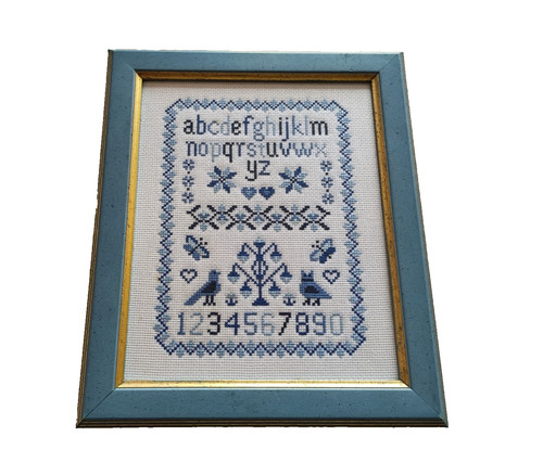 Framed needlework sampler hand - framed,