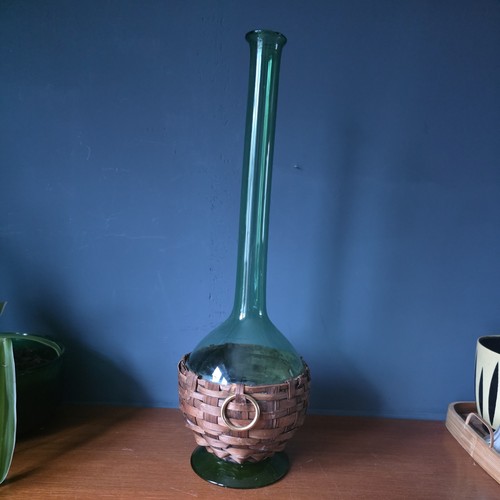 Vintage green glass demijohn - vintage,