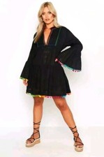 Boohoo Plus Dress UK 18 Womens Black Boho Holiday 