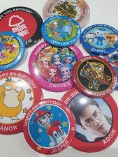 PERSONALISED  PHOTO/IMAGE BIRTHDAY BADGES/MAGNET/MIRRORS - ANY CHARACTER