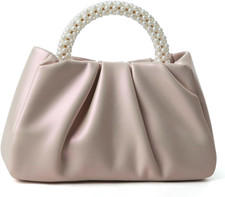 Beatfull Evening Purse Women Small Pearl Handbags Soft Leather Ruched Bag Weddin