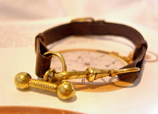 Pocket Watch Chain Albert 1920s Brown Leather With Brass Dumb Bell T Bar