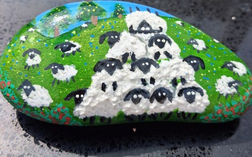 Hand painted pebble stone rock - hand,