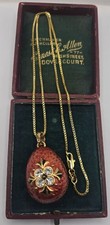 Russian Faberge Inspired Red Enamel Egg Pendant with Crystals & 46cm G/P Chain