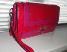 Fabulous Karen Millen Red Mix Patent Leather Large Clutch Wristlet Bag ??