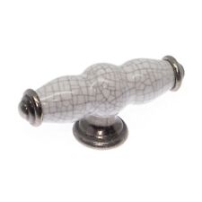 10 x White Crackle Glaze / Pewter, Door / Drawer T Knobs | Kitchen Cupboard