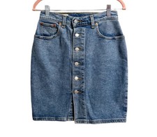Levi's Skirt W 26 Mini Pencil Blue Denim Button Front Logo