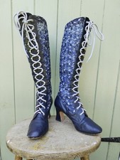 Original 1960s Vintage Blue Leather Lace Up Boots Size 4