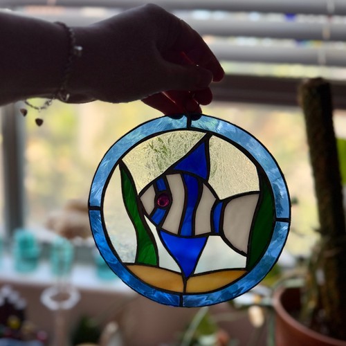 Vintage stained glass - vintage, fish